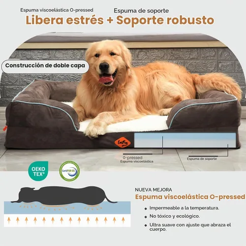 Vista 6 de Laifug Cama ortopédica grande de espuma viscoelástica para perro, sofá para perro con funda de gamuza lavable y extraíble, forro impermeable y parte