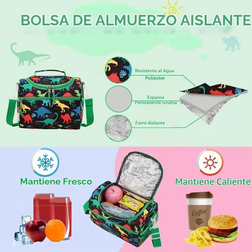 Vista 4 de RAVUO Bolsa de almuerzo para niños, reutilizable, aislada, lindo kit de comida térmica para niños pequeños con correa de hombro desmontable