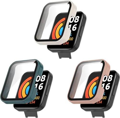 Vista 10 de Paquete de 2 fundas protectoras de pantalla compatibles con Redmi Watch 2 Lite, accesorios de policarbonato de vidrio templado, resistente a