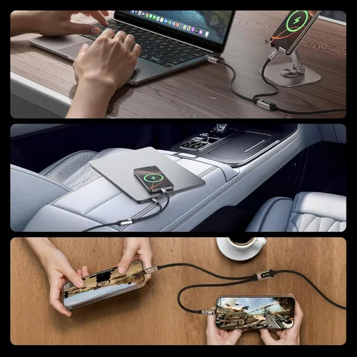 Vista 7 de MFish - Cable USB C a USB C 2 en 1, pantalla de potencia LED, 140 W máximo, 3.93 pies Fast Charging Cord, Dual USB-C Outputs, USB-C/USB-A Input, PD