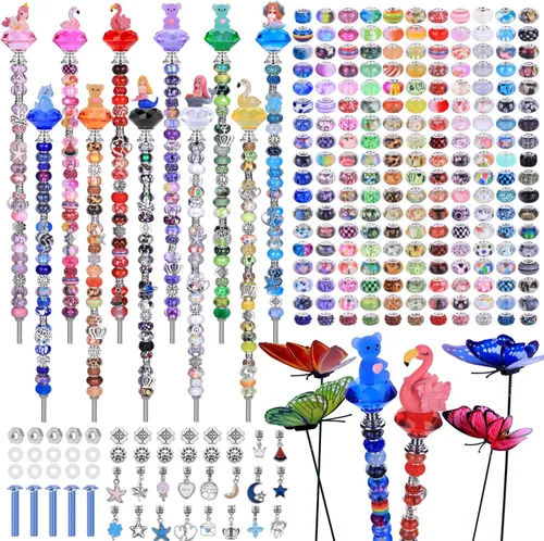 Vista 17 de Kit de 158 piezas de varitas de hadas de bricolaje para jardín, múltiples esquemas de color con cuentas europeas, cristales y puntas de diamante