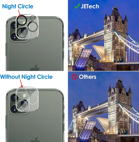 Vista 6 de JETech Protector de lente de cámara para iPhone 11 Pro Max de 6.5 pulgadas y iPhone 11 Pro de 5.8 pulgadas, vidrio templado 9H, transparente HD
