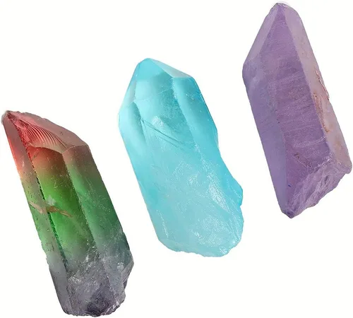 Vista 5 de JIC Gem 4 piezas Auqa Aura, Angel Aura, Ángel Amatista, Turmalina Cristal Curativo Varita de un solo punto Piedra Pulida o Cristal Curación, Reiki