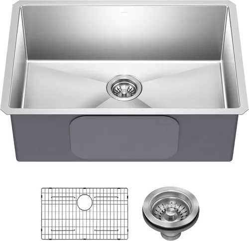 Vista 14 de Kraus Standart PRO - Fregadero de cocina de montaje inferior con tazón individual para bar de acero inoxidable, calibre 16, 10 pulgadas, KHU101-10
