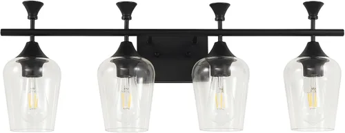 Vista 14 de Lámparas de baño (2 luces, 38 cm), luces de tocador mate negras para baño con pantalla de vidrio esmerilado blanco, luces de pared modernas