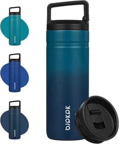 Vista 24 de BJPKPK - Botella de agua aislada con 2 tapas, vaso/taza de viaje de acero inoxidable de 20 onzas con aislamiento al vacío de doble pared, taza