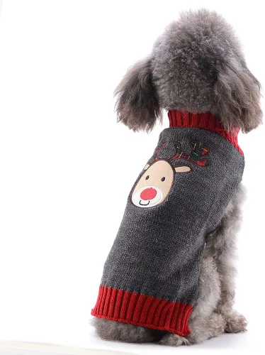 Vista 4 de Mikayoo Suéter para mascotas para perros y gatos pequeños, suéter feo, Navidad, serie de alce, serie de renos, cabeza de reno (XS)