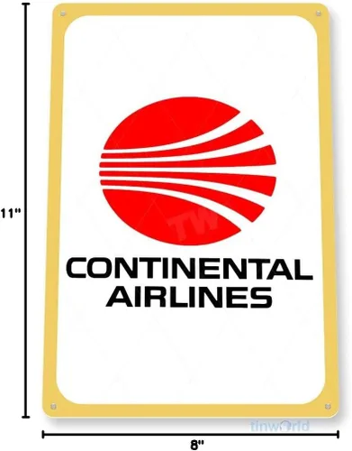 Vista 3 de Tinworld Letrero de estaño: Continental Airlines Retro Commercial Aviation Metal Decor C623