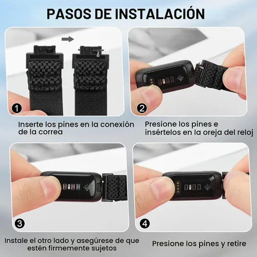 Vista 3 de Vodtian Paquete de 4 Correas Compatibles con Fitbit Inspire 3/Inspire 2/Inspire/Inspire HR/Ace 3/Ace 2, Correas de Nylon Elásticas Ajustables