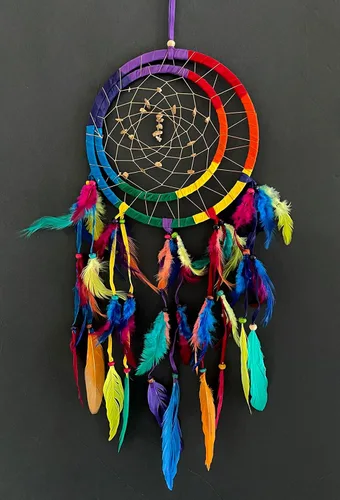 Vista 6 de OMA Atrapasueños para colgar en la pared, decoración de pared bohemia con piedras de ojo de tigre y plumas, diseño tradicional de gamuza marrón 3