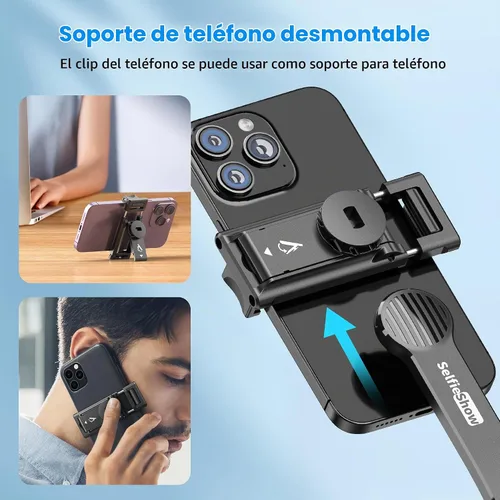 Vista 8 de SelfieShow Selfie Stick, Palo de Selfie Extensible con Trípode, Control Remoto Inalámbrico y Soporte de Trípode, Portátil, Ligero, Compatible