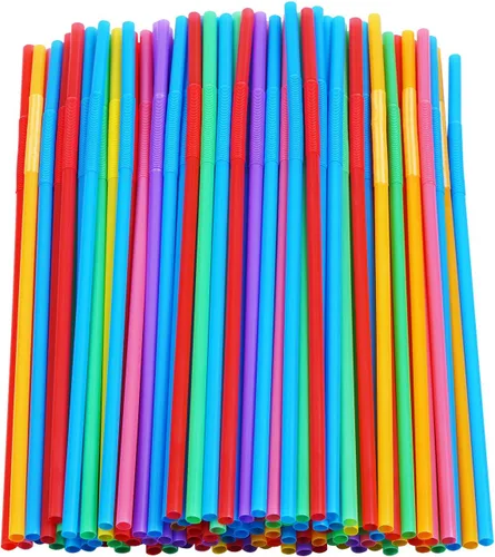 Vista 8 de 100 pajitas flexibles largas de plástico colorido