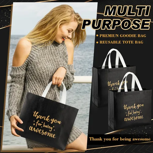Vista 6 de Sanwuta - 12 bolsas de regalo de agradecimiento al equipo con asa para profesores, empleados, compañeros de trabajo, personal a granel, Negro