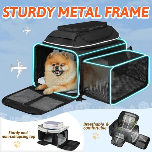 Vista 6 de Petskd Transportador de mascotas expandible superior y lateral de 17 x 11 x 9.5 pulgadas, aprobado por aerolíneas de Alaska, transportador de lados