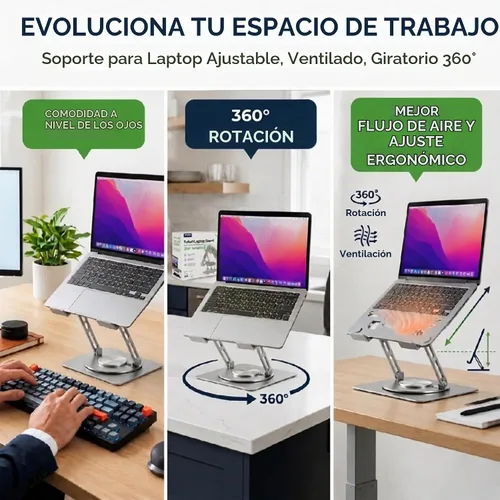 Vista 8 de Uncaged Ergonomics Soporte giratorio para computadora portátil, soporte ajustable para iPad para escritorio con rotación de 360°, soporte portátil