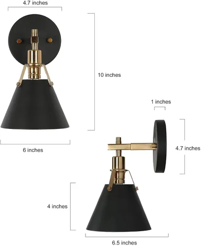Vista 3 de KSANA Apliques de Pared Negros, Lámparas de Pared Modernas de Estilo Granja en Oro para Dormitorio, Sala de Estar, Pasillo