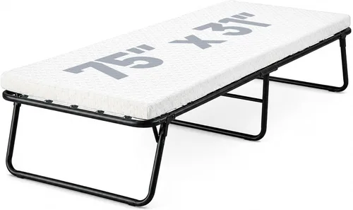 Vista 9 de Treaton, Cama de invitados plegable de 16 pulgadas de alto con colchón de espuma viscoelástica de 5 pulgadas, marco de metal resistente, fácil