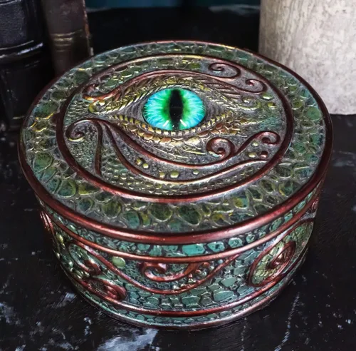 Vista 6 de Ebros Gift Ojo del dragón y las escamas - Joyero decorativo redondo de 4 pulgadas de ancho, medieval renacentista, alquimia alada, fantasía, Sauron