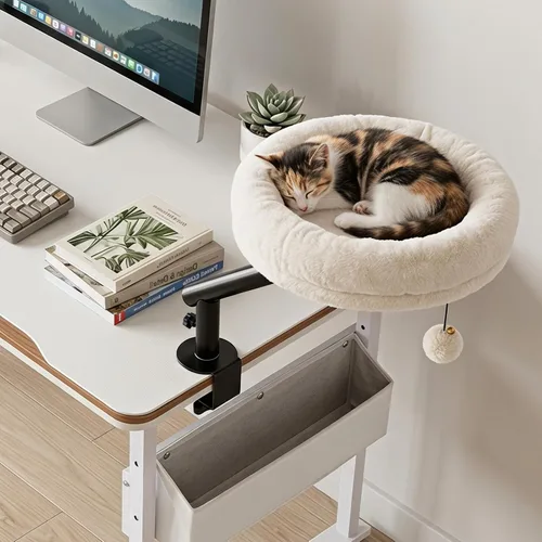 Vista 2 de PETSITE Cama de escritorio para gatos, cama giratoria de 360° para Blanco