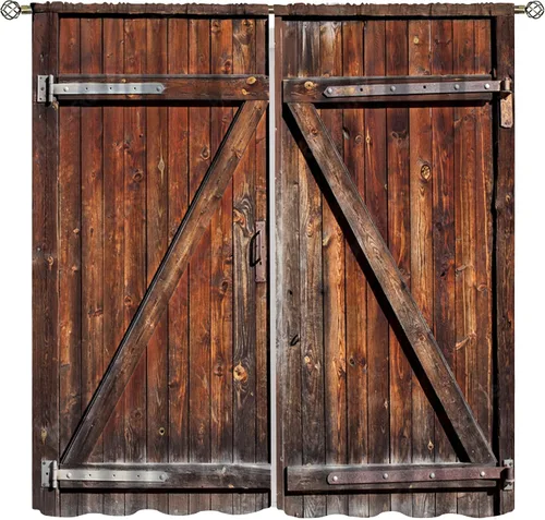 Vista 19 de Cortinas rústicas para dormitorio, puerta de granero antigua, tablero de madera, cortinas para sala de estar, madera rural dura, estilo rural