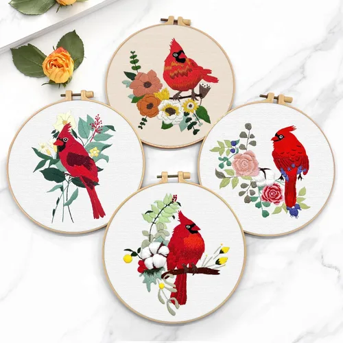 Vista 3 de ERKOON 4 Kits de Bordado, Juego de Punto de Cruz de Animales que Incluye Tela de Bordado, Aros, Hilos para Amantes de las Manualidades, Puntada a