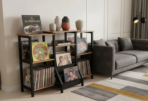 Vista 3 de Soporte para tocadiscos con almacenamiento de vinilo, armario giratorio alto de 36 pulgadas con almacenamiento, mesa moderna de tocadiscos