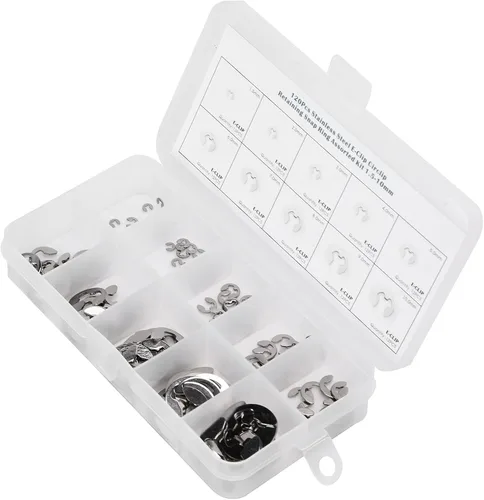 Vista 5 de Surtido de clips métricos E, kit de sujeción de anillos de retención externos sin rebabas para reparación de ejes, acero inoxidable 304, plata