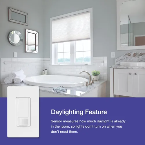 Vista 8 de Lutron Maestro Interruptor de luz con sensor de movimiento y placa de pared para baño, garaje, lavandería, cualquier bombilla, sensor de ocupación