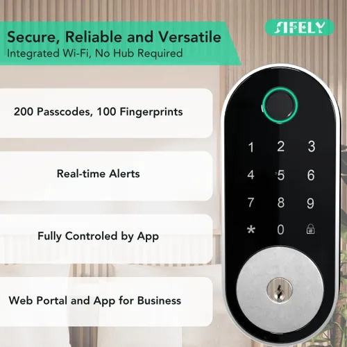 Vista 4 de Cerradura inteligente incorporada con huella dactilar y WiFi con teclado – Cerradura sin llave para el hogar, Airbnb, alquiler, niños/mayores