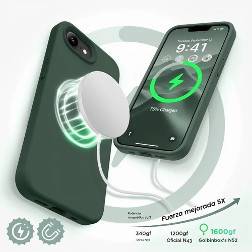 Vista 3 de GolbinBox - Funda magnética para iPhone 17e/16e, funda de silicona, color Verde militar
