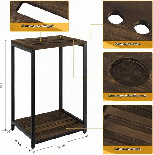Vista 2 de Soporte para palos de billar de madera, soporte para palos de billar con Marrón oscuro