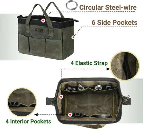 Vista 5 de Bolsa de herramientas de 13 pulgadas, bolsa de herramientas resistente al agua, bolsa de herramientas con asa para herramientas, llaves inglesas