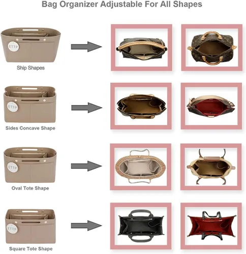 Vista 5 de ETTP Organizador de bolso para bolsos, inserto organizador de bolsa de fieltro, organizador de bolso, compatible con Neverful Speedy y más, 6