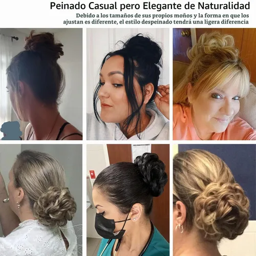 Vista 7 de Rose bud Extensiones de Cabello para Mujer en Forma de Moño Desordenado, Banda Elástica para Updo, Cabello Rizado y Desordenado, Scrunchie