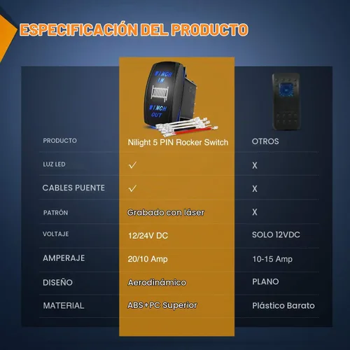 Vista 9 de Nilight 90005B Interruptor Basculante Láser Momentáneo de 7 Pines para Cabrestante en Kit de Arnés de Cableado para Cabrestante 20A/12V 10A/24V Azul