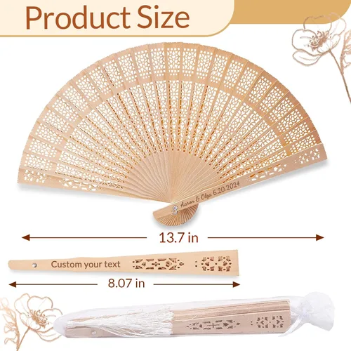 Vista 5 de Abanicos de boda personalizados para invitados, ventilador personalizado a granel de madera plegable grabado a mano nombre/fecha para boda, baby