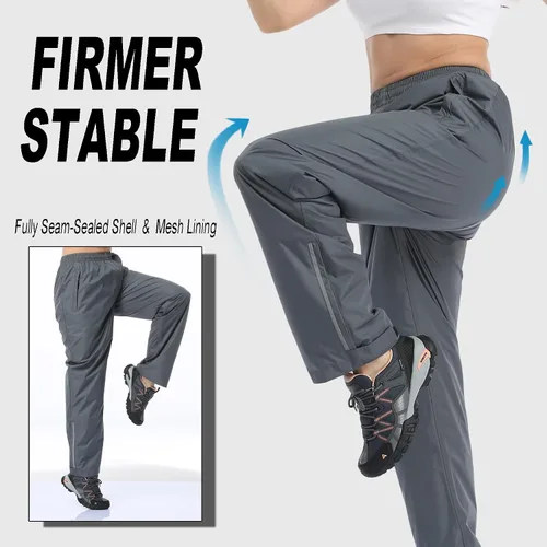 Vista 3 de Ourcan Pantalones de lluvia para mujer impermeables ligeros transpirables senderismo ciclismo al aire libre con bolsillo