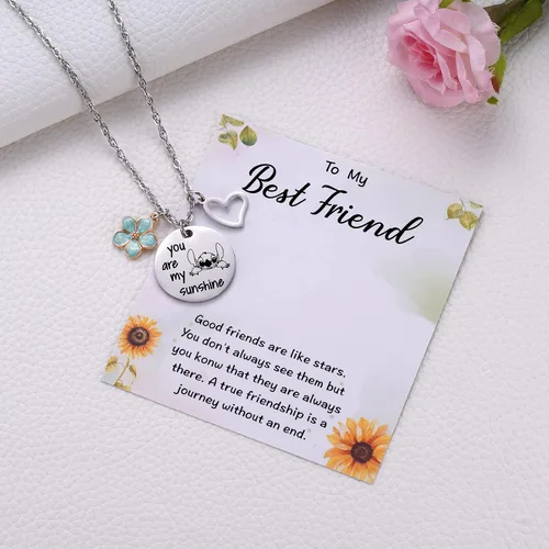 Vista 3 de MIXJOY Stitch Gifts You are My Sunshine Collar y tarjeta de mensaje para esposa, mamá, hermana, novia, mejor amiga, cumpleaños