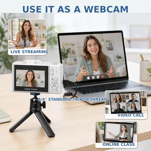 Vista 4 de 4K Digital Camera for Photography,64MP Vlogging Camera for YouTube(White)