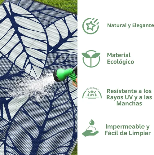 Vista 6 de GENIMO - Alfombra para exteriores de 6 x 9 pies, para patio, espacios amplios, reversible, de pajillas de plástico, alfombra impermeable para Azul