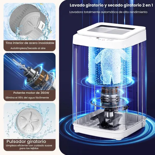 Vista 5 de Auertech Juego combinado de lavadora y secadora portátil, lavadora totalmente automática de 14 libras y secadora de ropa portátil de 1.5 pies Azul