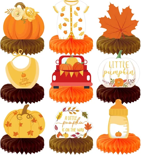 Vista 7 de Dianelhall 9 piezas de centros de mesa de Acción de Gracias con forma de panal de abeja, decoración de mesa de fiesta de calabaza, para otoño Azul