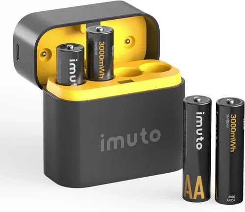 Vista 8 de imuto Baterías recargables AA, baterías de litio de 3000 mWh AA, paquete de 4 1.5V 2A Output Double a Battery, 2500+ Cycles life, Wide Temp