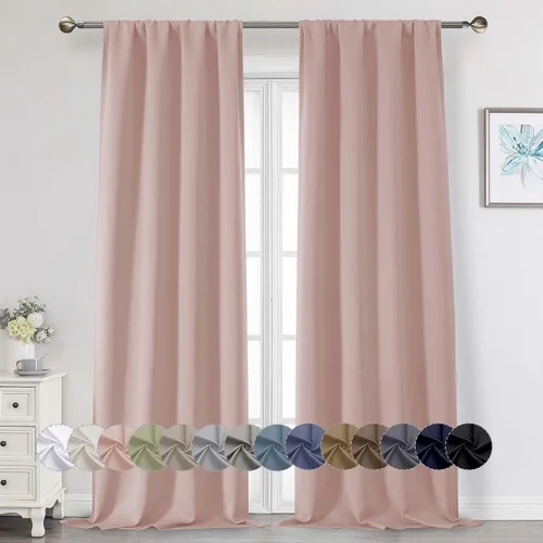Vista 113 de Cortinas opacas para dormitorio, sala de estar, juego de 2 paneles de 54 pulgadas de largo, cortinas de oscurecimiento de habitación con aislamiento