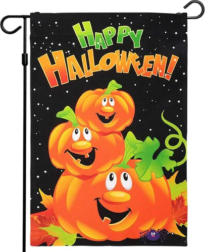 Vista 13 de G128 - Bandera de jardín de Halloween, cita de truco o trato con bonito búho, decoraciones de jardín y patio, bandera rústica de temporada para 12 x
