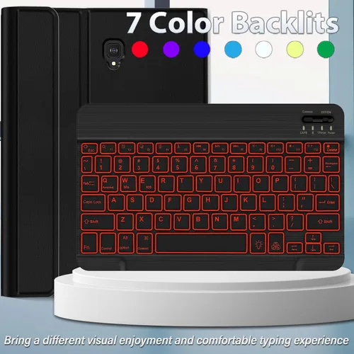 Vista 6 de Funda con teclado para Galaxy Tab S4 10.5 (SM-T830/T835, versión 2018), 7 colores retroiluminados desmontable inalámbrica con funda para Samsung
