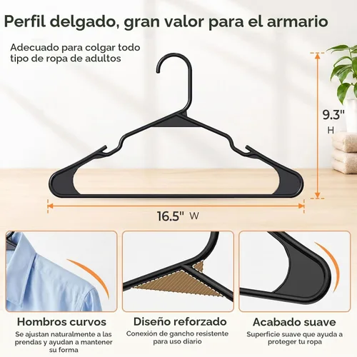 Vista 2 de HOUSE DAY Perchas de Plástico Premium Paquete de 10, Perchas para Ropa que Ahorran Espacio, Colgador Resistente para Abrigos - Organizadores de Negro