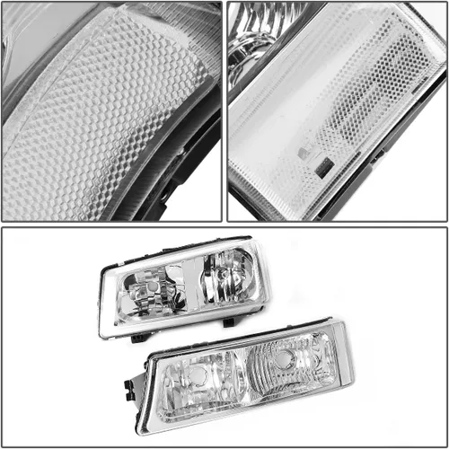Vista 3 de DNA MOTORING Juego de montaje de faros Compatible con 2003-2006 Chevy Silverado 1500 2500 3500 1500 HD 2500 HD Avalanche 1500 2500, sin Cromo