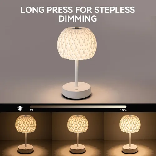 Vista 5 de Lámpara de mesa pequeña a pilas, 3 temperaturas de color, recargable, control táctil, lámpara de escritorio regulable, luz nocturna LED inalámbrica