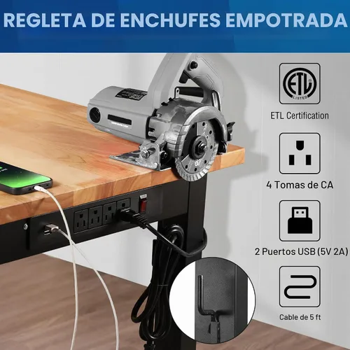 Vista 6 de WORKPRO Banco de trabajo de garaje ajustable, escritorio de trabajo resistente con parte superior de madera de goma de 48 x 22 pulgadas, con tomas